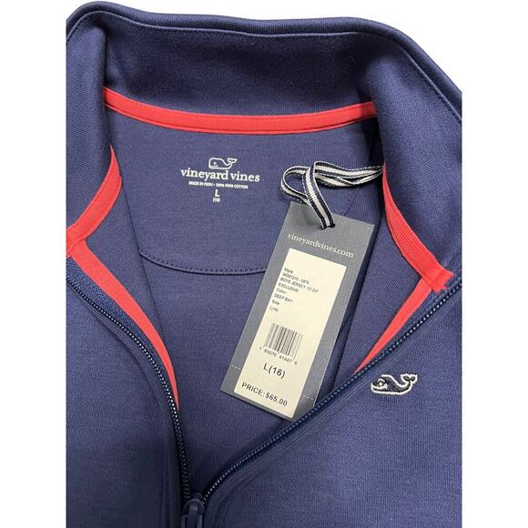 Vineyard Vines Boys' Exclusive Jersey Half Zip Pullover In Deep Bay - L (16) - Picture 3 of 7